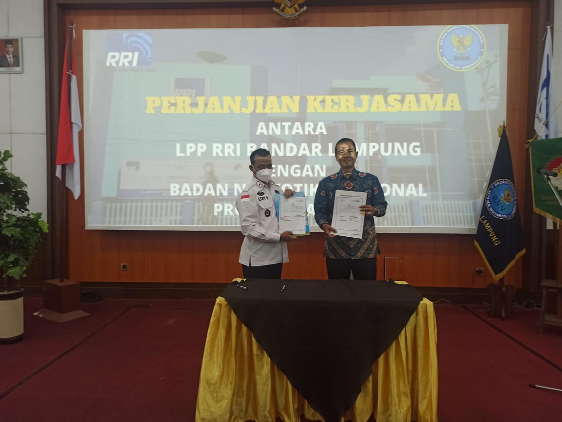 BNNP Lampung dan RRI Teken Perjanjian Kerjasama Edukasi Penyalahgunaan Narkoba Melalui Siaran.