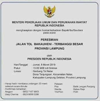 Scadule Kunjungan RI-1 di Lampung
