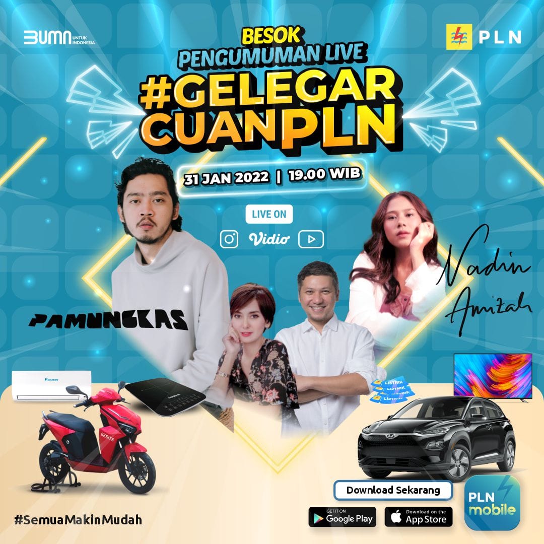 Berhadiah Mobil Listrik, Pengundian Grand Prize Gelegar Cuan PLN Mobile Digelar 31 Januari 2022.