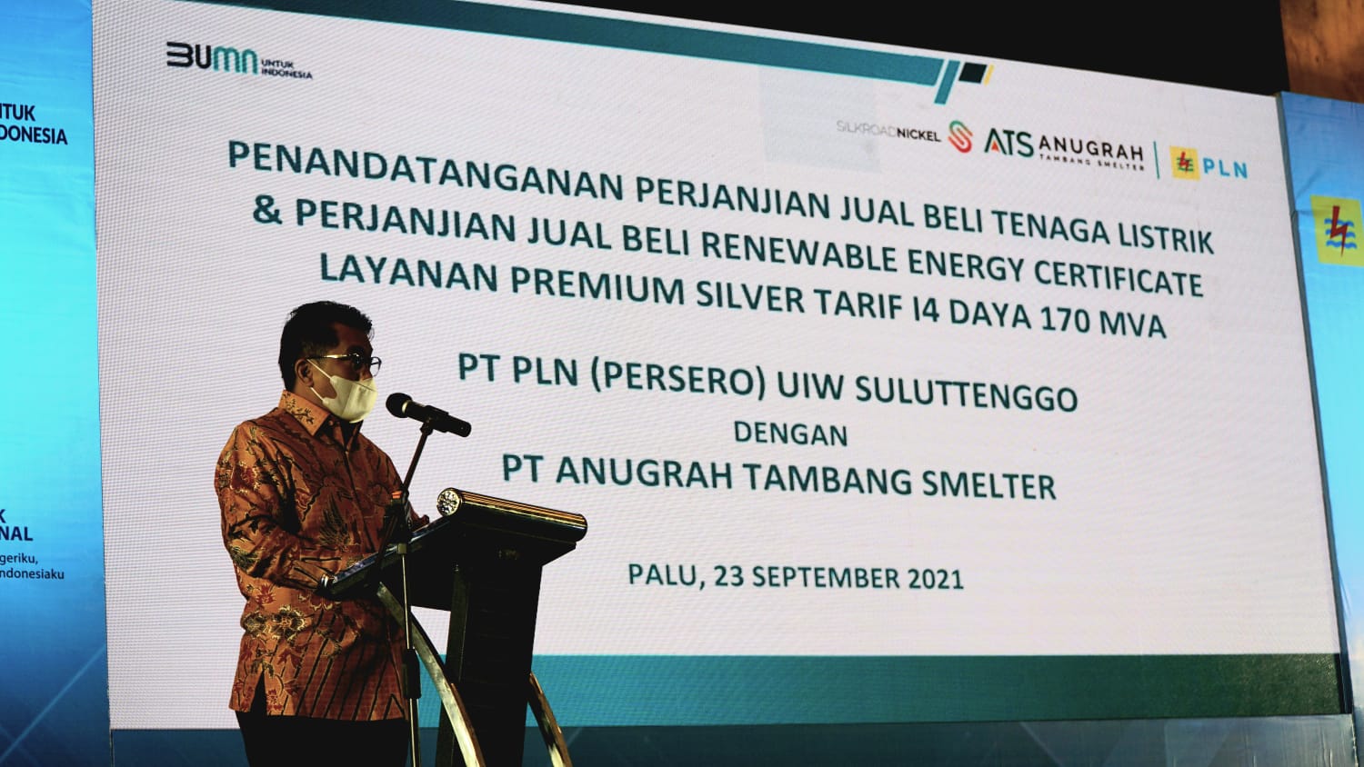 Pakai REC, PLN Pasok Listrik EBT 170 MVA ke Smelter di KEK Palu.