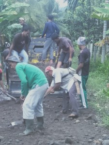 Masyarakat Pekon Sinar Bangun Swadaya Menimbun Badan Jalan Yang Lama Rusak.