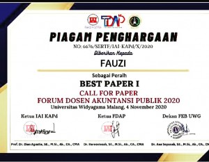 Wabup Pringsewu Terima Piagam Penghargaan Best Paper I