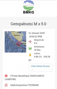 Gempa Di Tanggamus, Tidak Berpotensi Tsunami